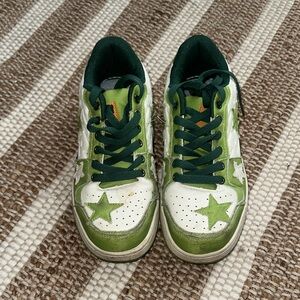 Green and White Kids Sneakers